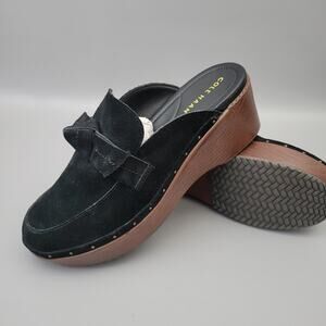 Cole Haan Womens 8.5 B CloudFeel All Day Studded Bow Clogs W25917 Black Suede